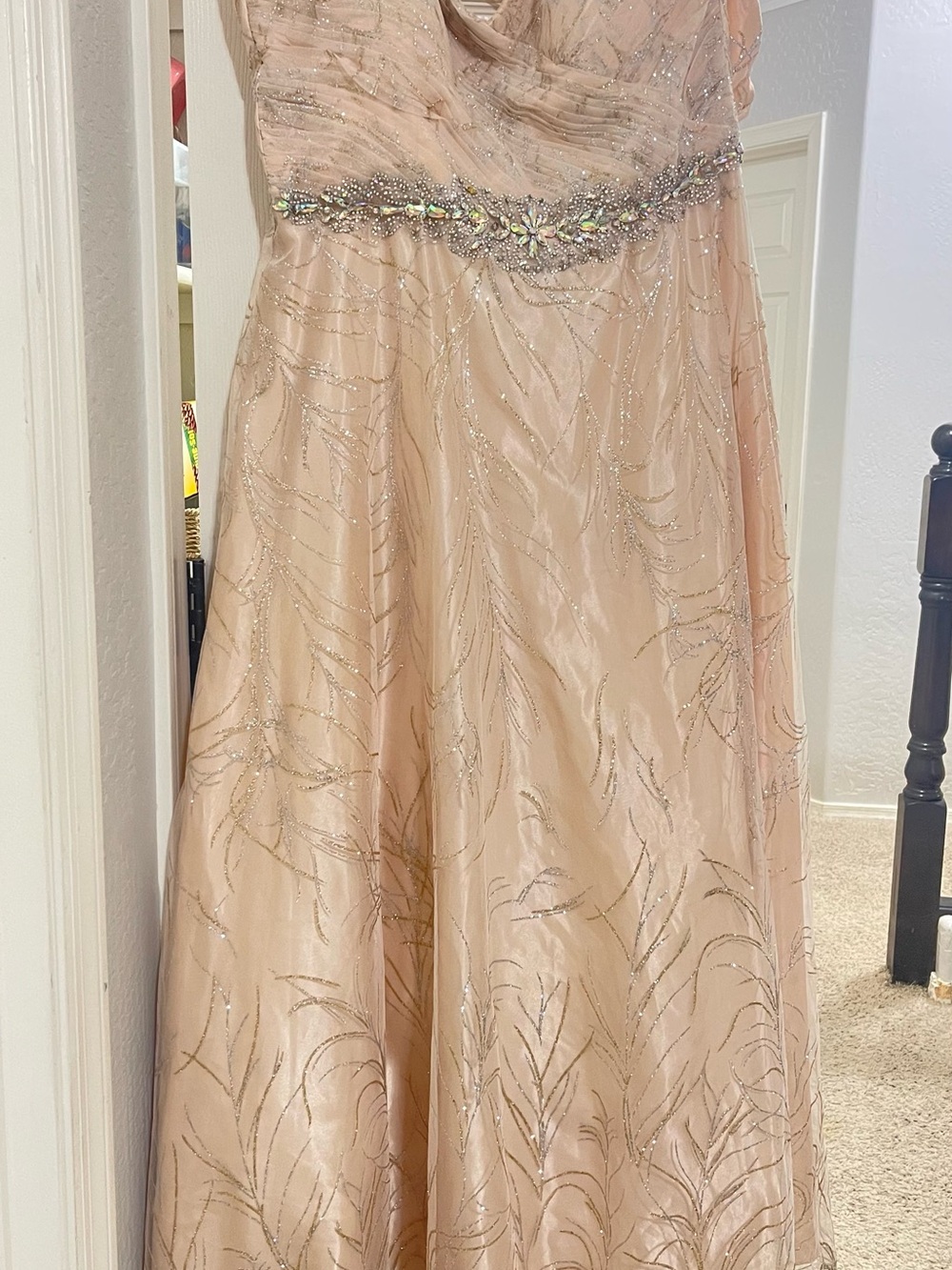 Cachet Rose Blush Beaded Waist Evening Gown